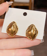 Modern Coffee Copper Overgild Asymmetrical Stud Earrings
